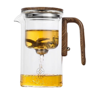 One Click Magnetic Teapot Separation Filtration Glass Tea Pot Wood