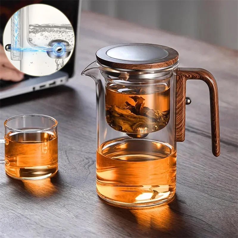 One Click Magnetic Teapot Separation Filtration Glass Tea Pot Wood