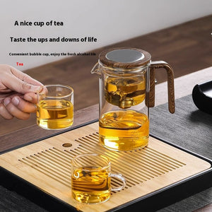 One Click Magnetic Teapot Separation Filtration Glass Tea Pot Wood