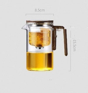 One Click Magnetic Teapot Separation Filtration Glass Tea Pot Wood