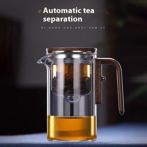 One Click Magnetic Teapot Separation Filtration Glass Tea Pot Wood