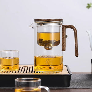 One Click Magnetic Teapot Separation Filtration Glass Tea Pot Wood
